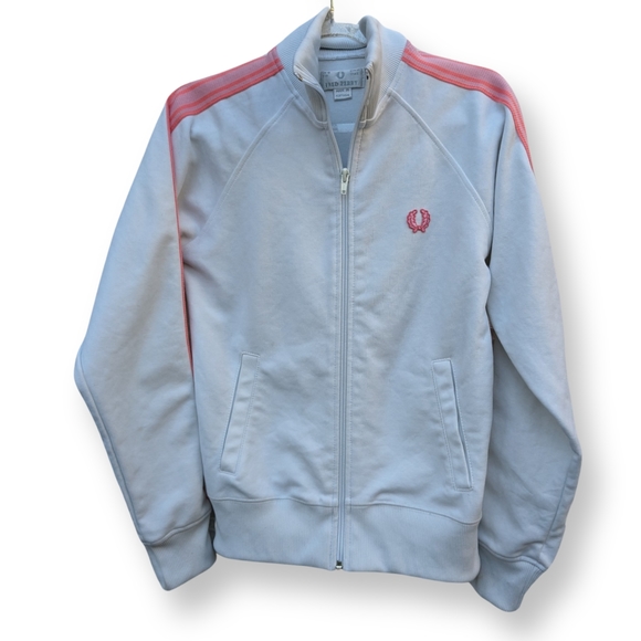 Fred Perry Jackets & Blazers - Fred Perry Women's Vintage Pink/White Stripe Full-Zip-Up Track Jacket Size 6 Sm.